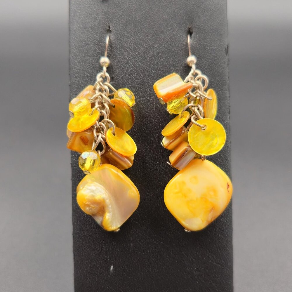 Silver Plated Yellow Pearl And Shell Handmade Earrings A6316